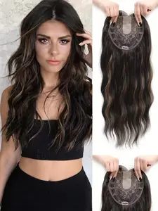 🔥 Instant Volume Boost! 22" Dark Brown Balayage Wavy Hair Topper, Clip-In Design, 100% Premium Kanekalon Synthetic, Seamless Blend for Thinning Hair & Daily Confidence!