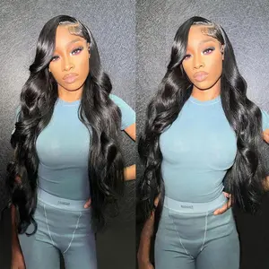 LOOKEYEME 28 Inch 13x4 Transparent Lace Front Wig Human Hair 180% Density HD Wavy Wig for Black Women Natural Color Easy Install Adjustable Straps