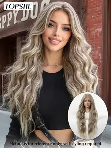 TOPSHE 13×6 30 Inch Long Wavy Ash Blonde Balayage Wig with Natural Hairline, Glueless Synthetic Lace Wig for Women, Suitable for All Occasions.