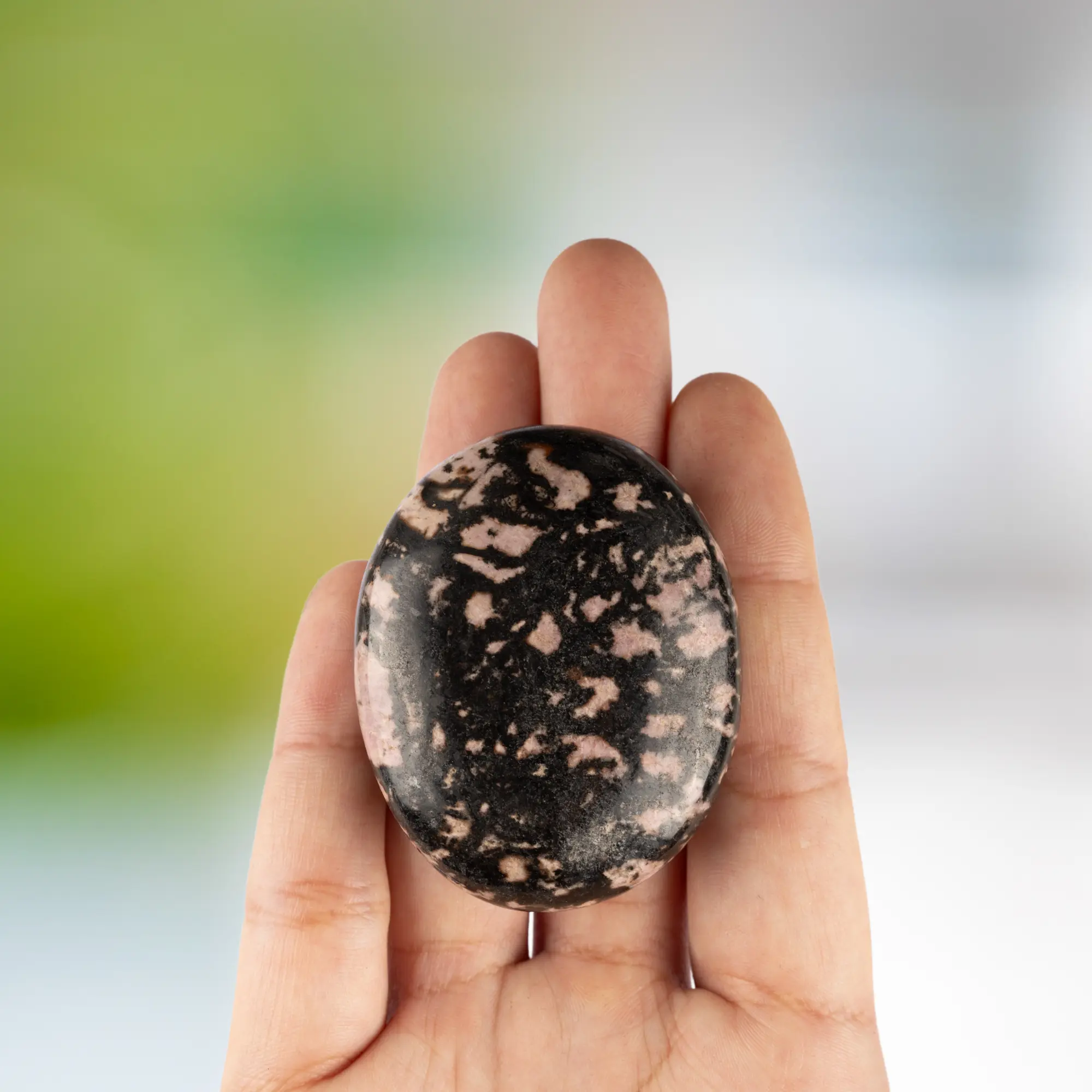 Rhodonite Palm Stone, Polished Crystal Stone for Chakra Balancing, Meditation, Spiritual and Crystal Gift