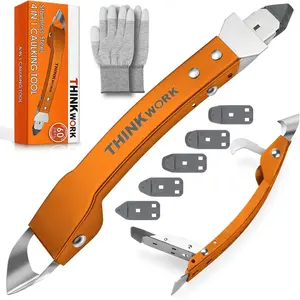 THINKWORK Caulking Tool Kit, 4 in 1 Caulk Remover Tool, Stainless Steel Caulk Tool for Kitchen Bathroom Window Sink Tile Joint, Orange tool kit silicone caulking Silicone 3-in-1