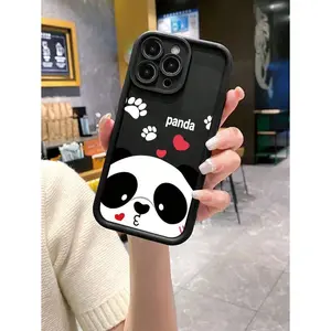 1pc Cute Panda Design Anti-Fingerprint Matte Black Phone Case Suitable For IPhone17/IPhone17 Air/IPhone17 Pro/IPhone17 Pro Max/16 Pro Max/15 Pro Max/14 Pro Max/13 Pro Max/12 Pro Max/11 Pro Max