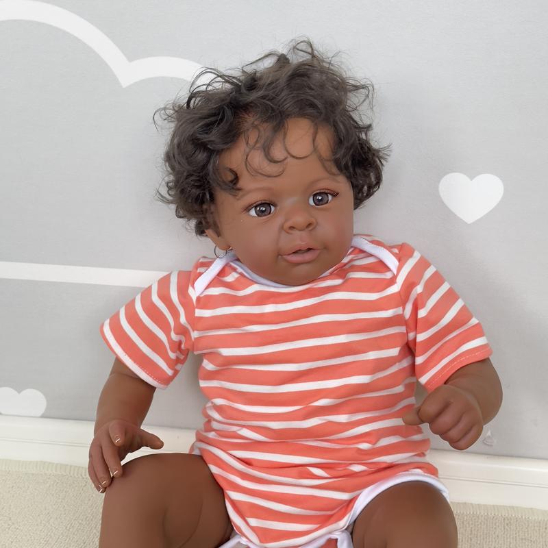 Reborn African American Reborn Doll 20 Inch 50 cm Black Baby Dolls Newborn Baby, Lighter Brown Skin Silicone Reborn Toddler Dolls with Curly Hair Gift for Age3+
