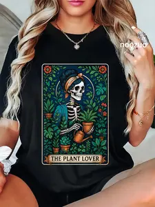 100% Cotton The Plant Lover Tarot Card T-Shirt Casual Graphic Printed Tee