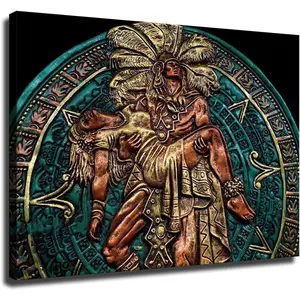 Mexican Indian Mayan Aztec Calendar Poster Canvas Print Modern Office Living Room Bathroom Decor Wall Art Gift (Unframed,08*12inch) Ornaments Photo