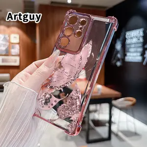 Rose - hued Flutter Pattern Phone Case Compatible with Samsung Galaxy S23 Ultra S24 Plus S25 S22+ FE Edge Electroplated Four-Corner Anti-Fall Protection Cellphone Cover