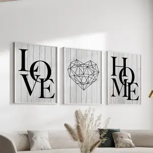 Modern Art Canvas Painting without Frame, Unframed Art Print, 3 Counts/set Heart & Letter Pattern Wall Art, Wall Decor for Home Living Room Bedroom Kitchen Hallway, Ornaments, Modern Home Decoration, Modern Art Design