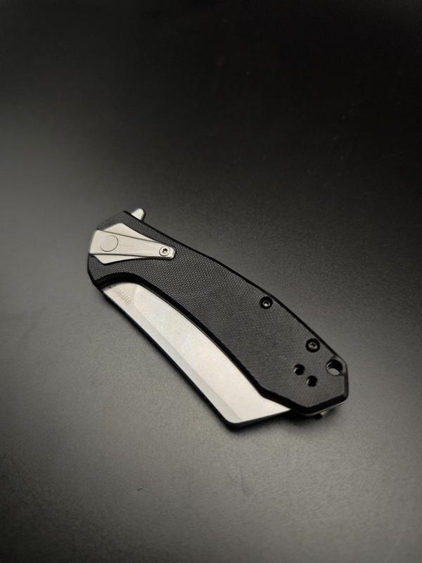 KS 3455 Outdoor Folding Knife, 3.4" Stone Wash Blade, Black G10 Handle, Stainless Steel Frame Lock, Survival Tool for Camping Hiking EDC