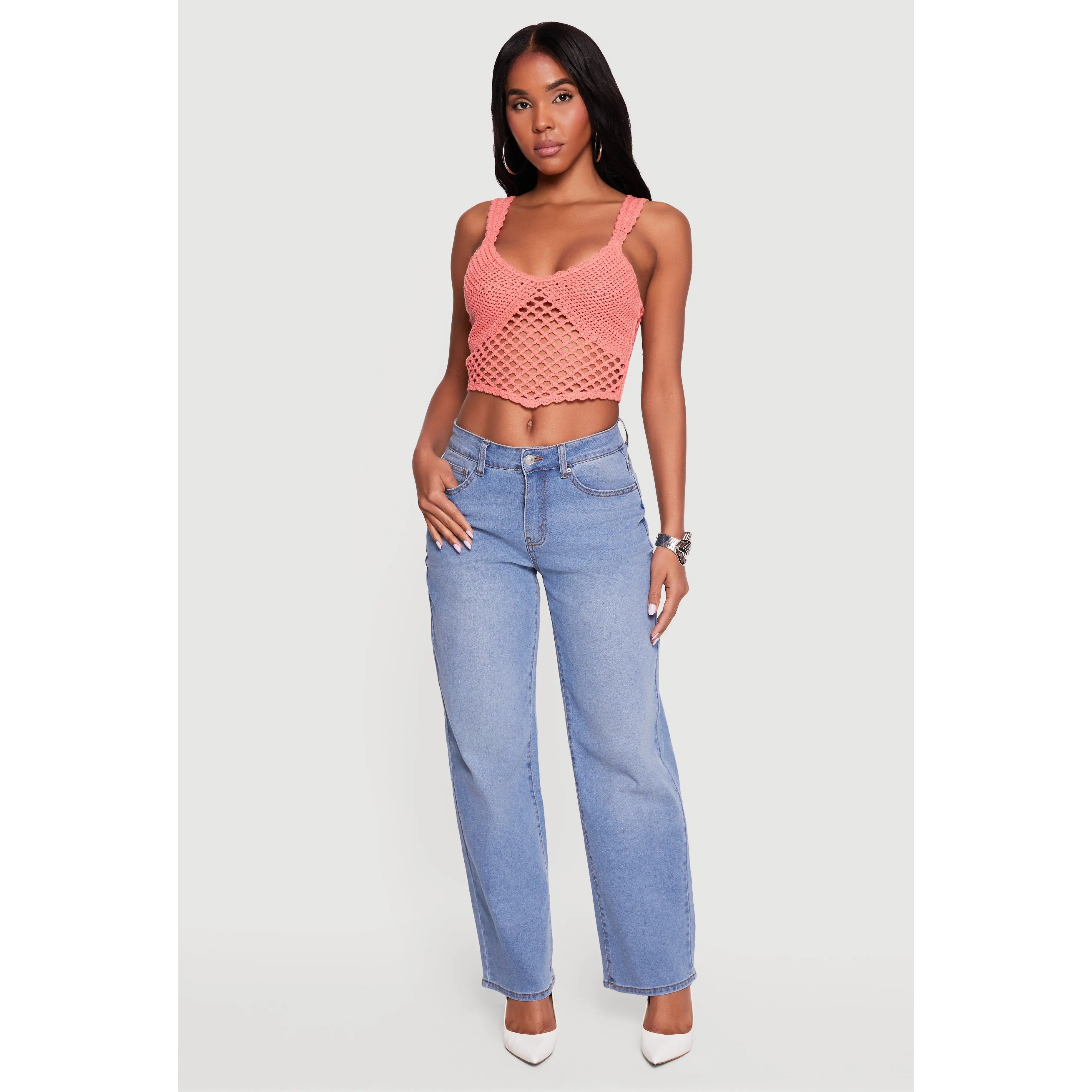 Solid Crochet Cropped Tank Top