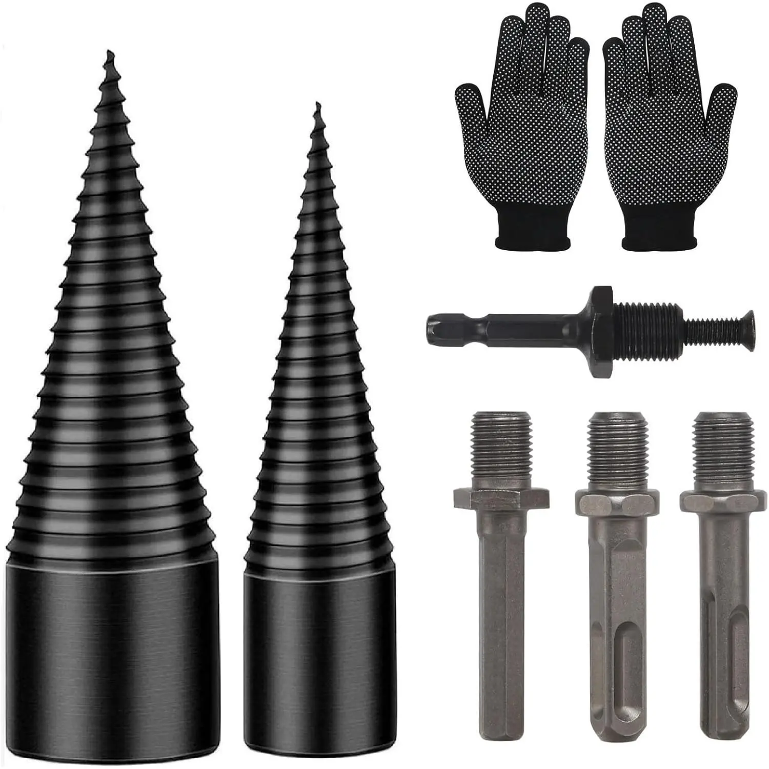 Wood Splitter Drill Bit 42mm + 32mm with Anti-Slip Gloves and 4 Drilling Handles, Log Splitter Drill Bit Kindling Splitter for Wood Splitting Drill Bit Heavy Duty Firewood Splitter Drill (42mm+32mm)