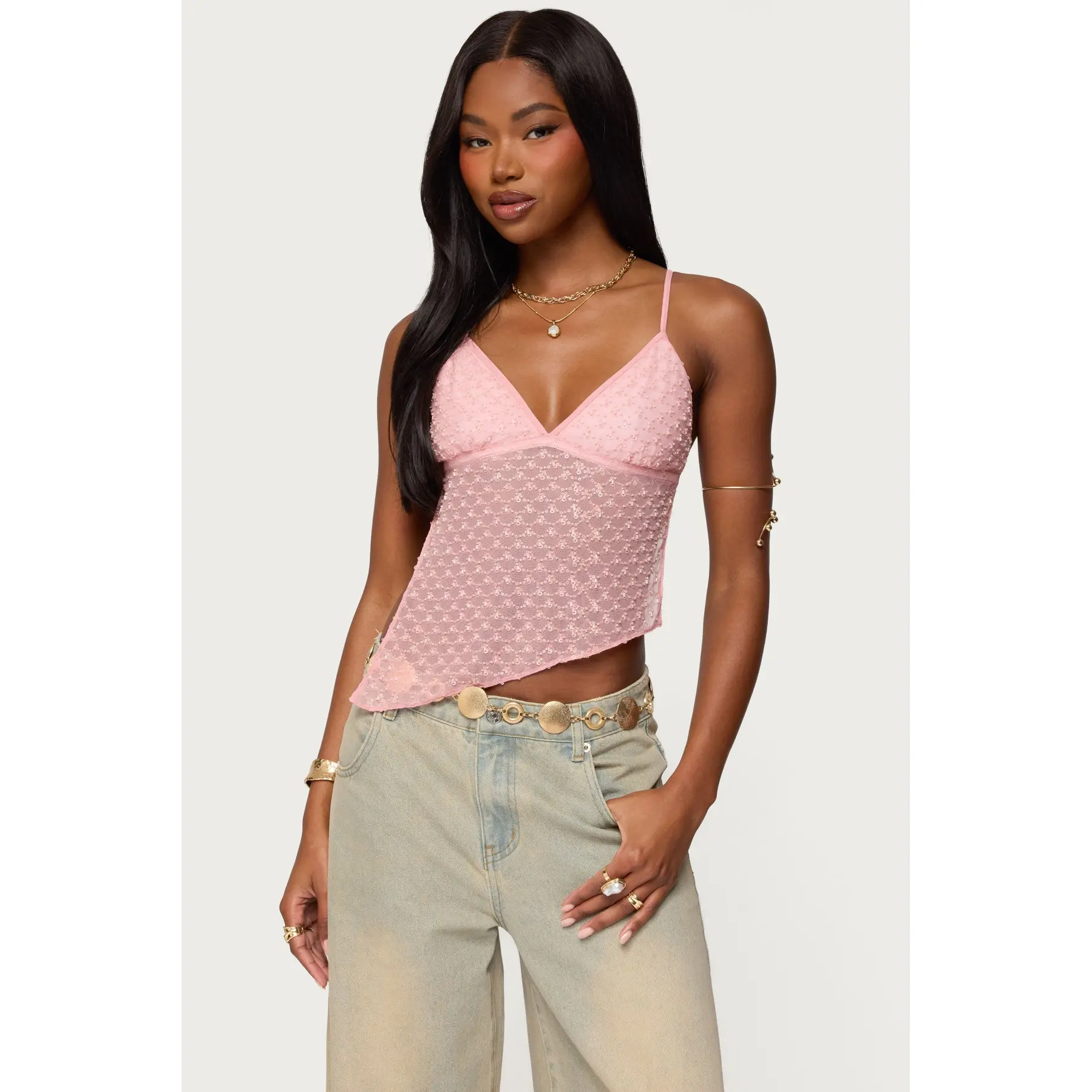 Beaded Mesh Asymmetric Backless Top Beaded Mesh Asymmetric Backless Top