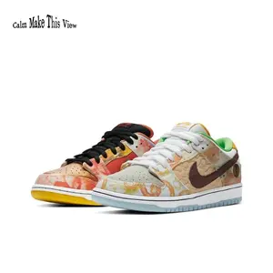 Unisex Asymmetric Two Tone Low Cut Street Footwear Mixed Marbled Leather & Watercolor Suede Upper Orange Red & Beige Mismatch Design Dark Brown Overlay White EVA Foam Sole Artistic Daily Urban Commute Fashion Sneakers