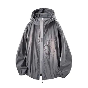 New Summer Men’s UPF 50+ Sun-Protective Hooded Jacket, Lightweight Windproof Full-Zip Outdoor Raincoat, Casual Trendy Sun Jacket