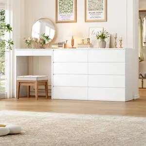 FOTOSOK White Dresser,  White Dresser with Large Storage Space, Modern Storage Chest of Drawers