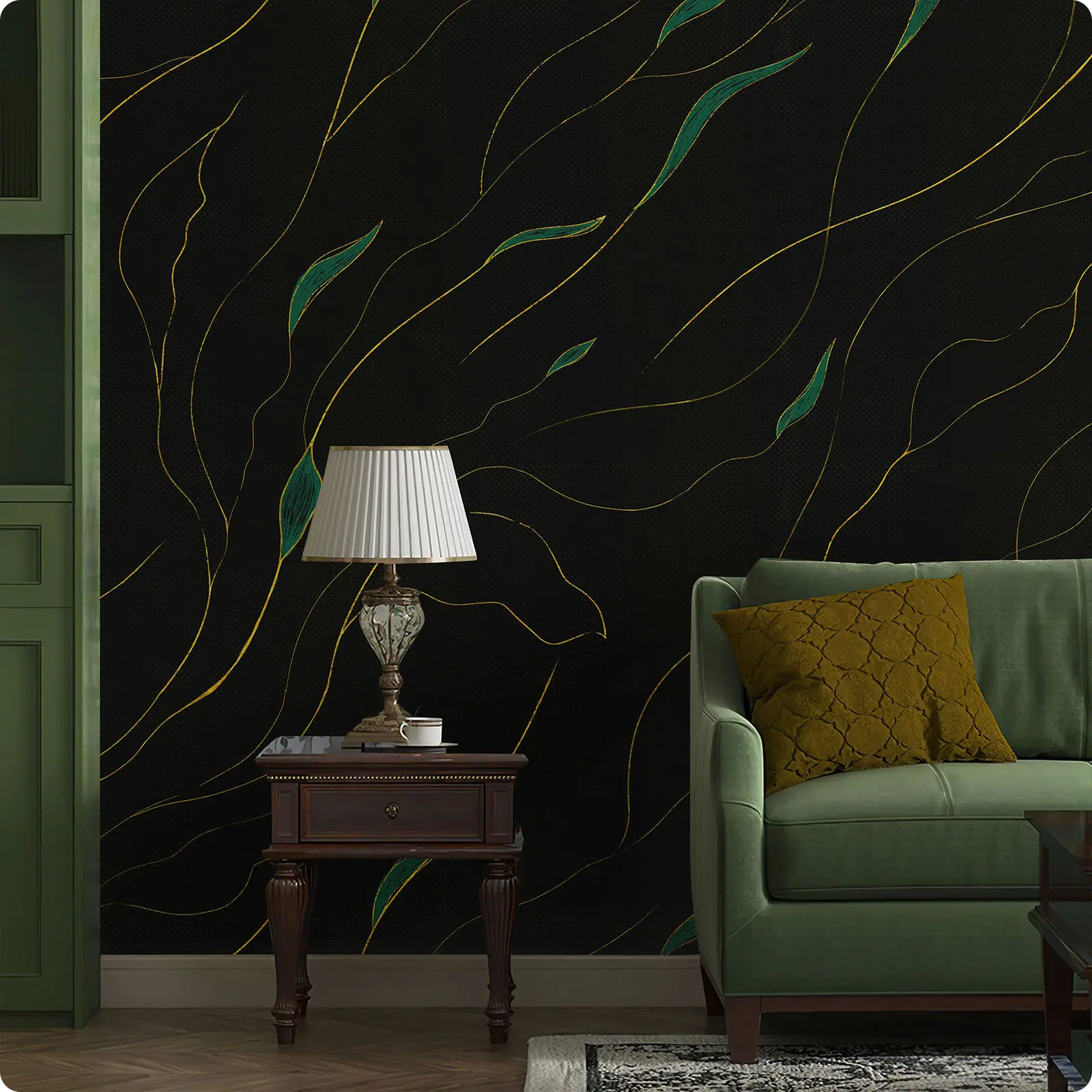 Luxury Black Gold Abstract Wall Mural, High Density Canvas Peel and Stick Wall Art for Living Room Bedroom Dining Room Accent Wall Decor