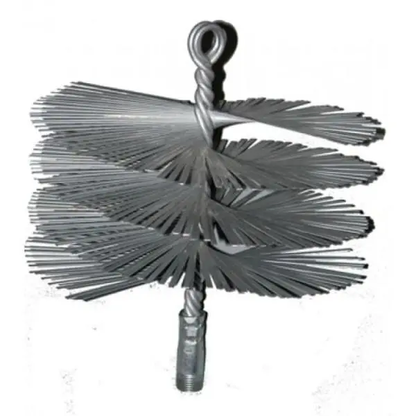 AW Perkins HF6 Metal Round Flat Wire Threaded Chimney Brush - 6x0.37", Stiff Bristles, Scraper Function for Chimney Maintenance, Heavy Creosote Removal