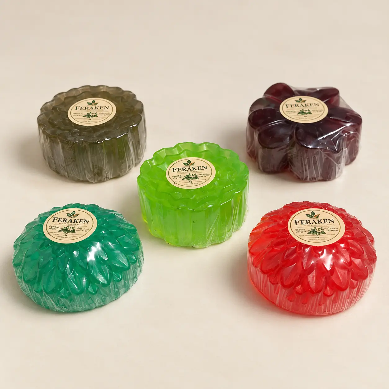 FERAKEN Paquete de 5 Jabones Artesanales – A elegir entre Fresa, Aloe Vera, Miel, Cúrcuma, Bambú y Arroz.