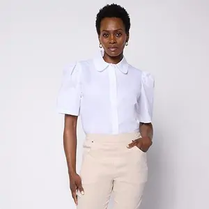 Hue Poplin Top with Puff Sleeve