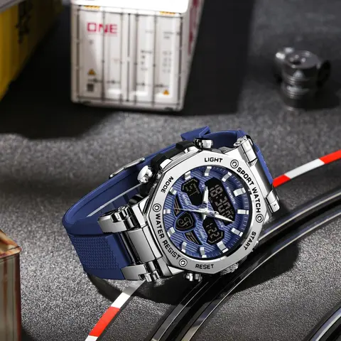 Foxbox Casual Fashion Waterproof Durable Men's Dual Display Watch, Analog Quartz Movement, Round Face, Dial, Plastic Case, Quartz Wristwatch