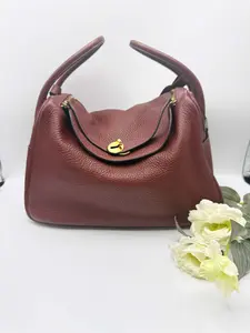 Pre-owned HERMÈS Lindy 34 Rouge H Clemence Leather Bag with Dual Handles & Polished Gold Hardware