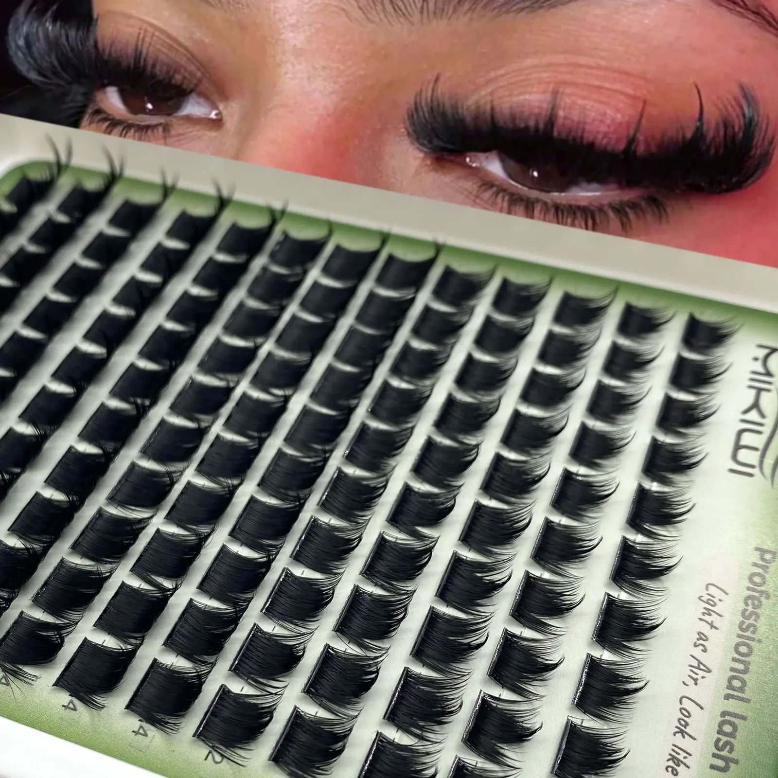 300D Fluffy Volume Eyelash Extensions Manga Lash Clusters Spike Lashes Individual Lash DIY Clusters Lashes Wispy Dark Individual Lashes 10-18mm Mixed Length Natural Band Eyelash Clusters 130pcs Spiky Lash Extension Set