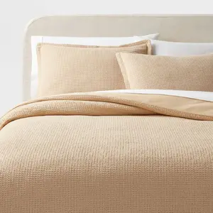 Full/Queen Washed Waffle Weave Duvet Cover and Sham Set Wheat - Threshold