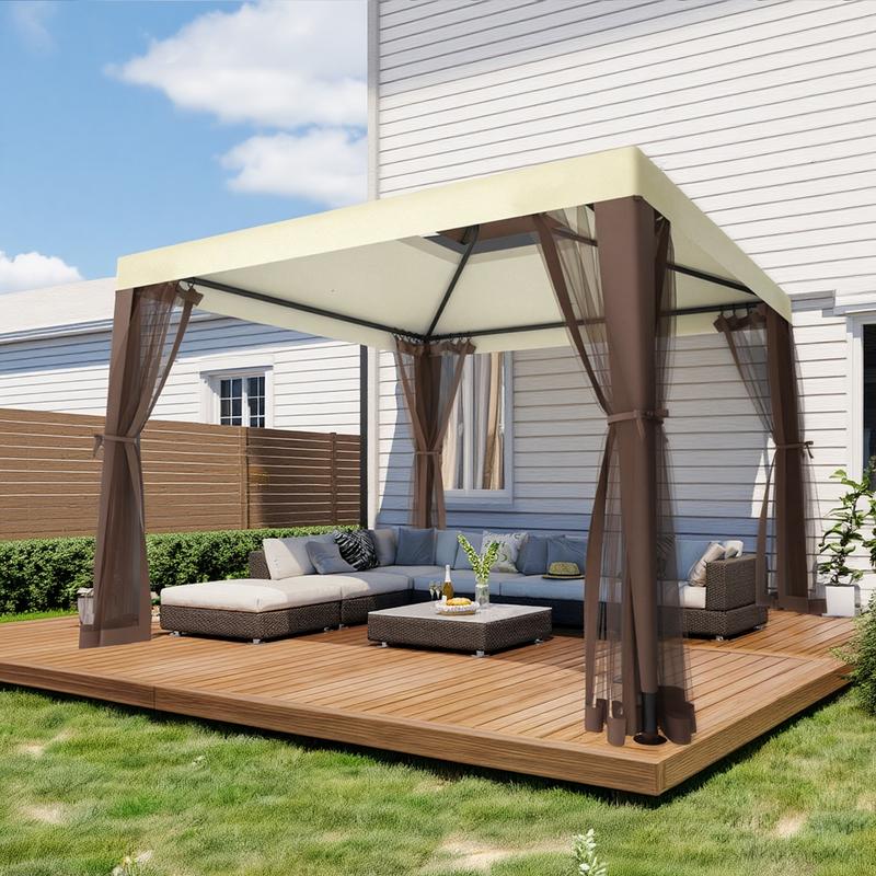 GOJOOASIS Patio Gazebo Tent Outdoor Canopy Shelter 10'x10' with Removable Netting,100 Square Feet of Shade for Garden, Backyard Deck and Lawns