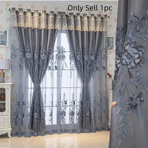 1pc American Style Embroidered Blackout Bedroom Curtain, Modern Minimalist Double Layer Design, Heat Insulation Sun Protection, Thermal Insulated Curtain