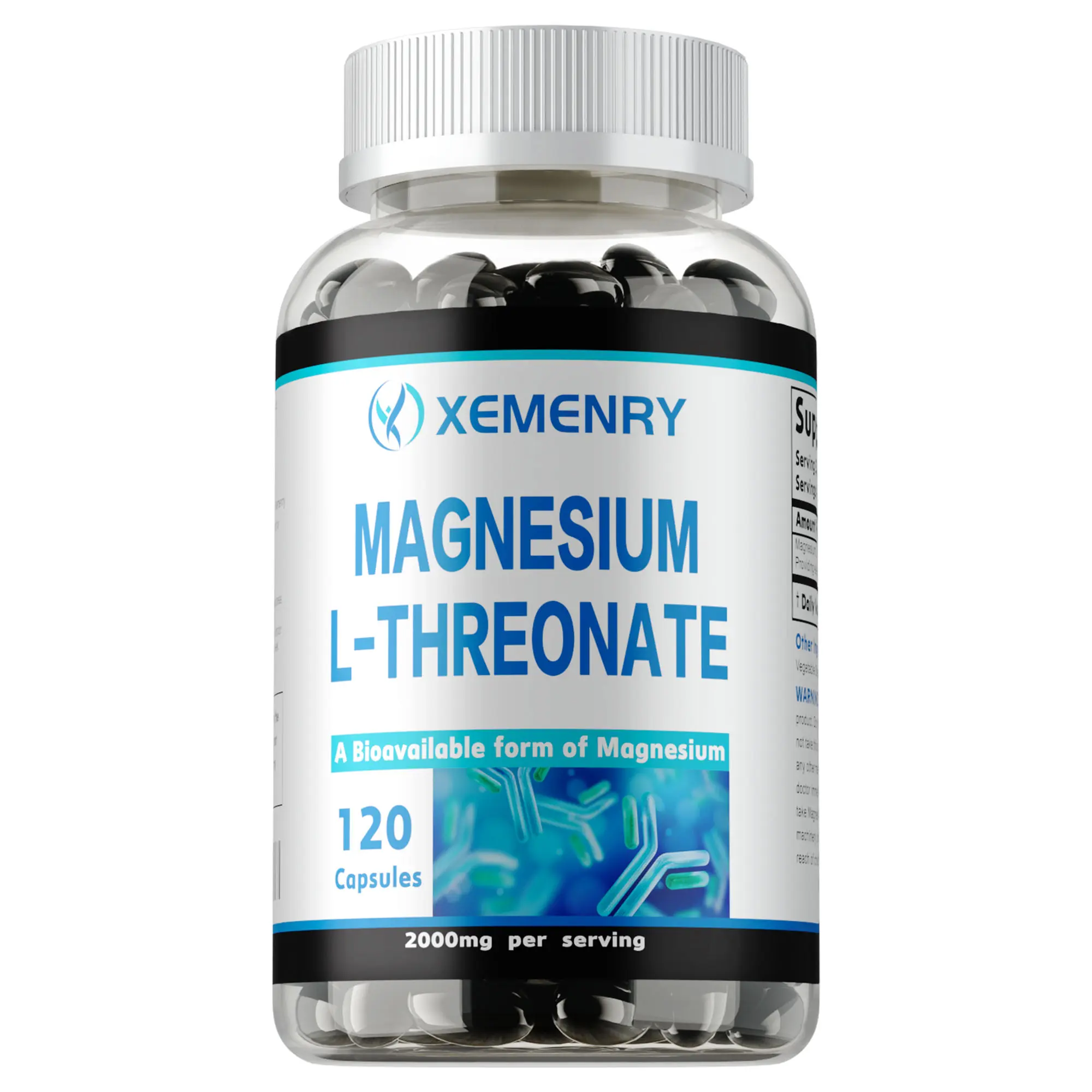 Xemenry Dietary supplements - 120 Capsules - Highly Absorbable - Bioavailable Form of Magnesium - Magnesium Threonate 2000MG