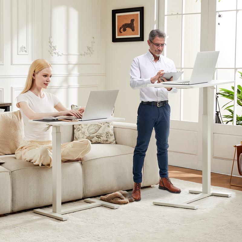 Overbed Bedside Table with Wheels, Adjustable Hospital & Home Use Bed Table, Rolling Laptop Table, Mobile Standing Desk