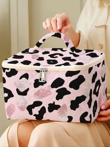 Color-block Leopard Pattern Makeup Bag, Large Capacity Travel Toiletry Bag, Portable Cosmetic Storage Bag, Zipper Makeup Organizer Pouch, Handheld Cosmetic Pouch, Travel Cosmetic Bags