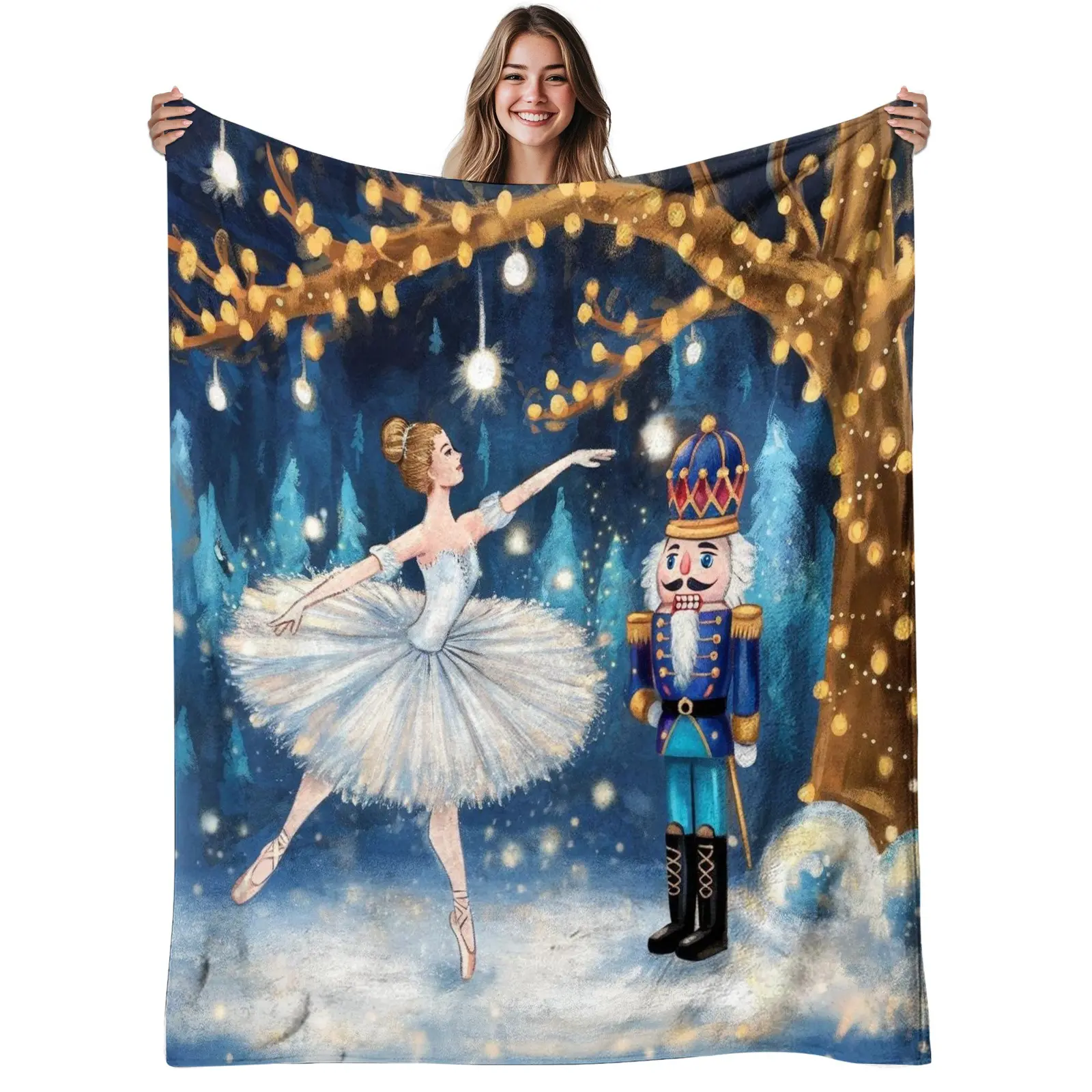 1pc, Ballerina And Nutcracker, Flannel Blanket, Soft, Warm, Elegant Design Print Pattern, Applicable for Sofa, Living Room, AllSeason Use, Halloween, Christmas, Room Decor, Fall Decorations for Home, 280Gsm