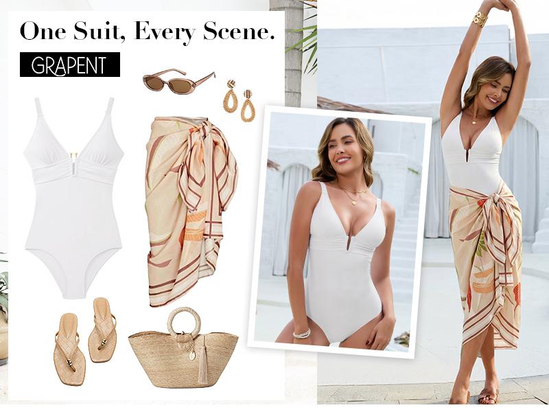 GRAPENT One Piece Swimsuit Women Ruched Sexy Plunge U Hook Bathing Suit Swimwear 2026 Swimming Beach Vacation Outfit