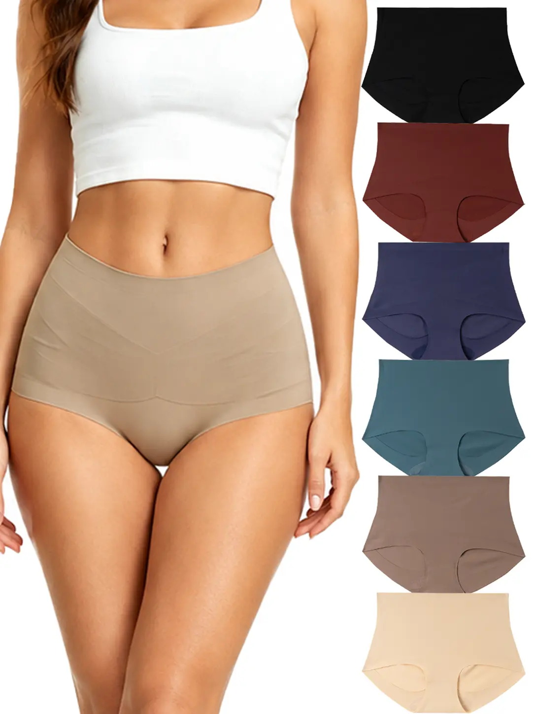 Women's 4-Pack Seamless High-Waist Tummy Support Briefs - No Show, Full Coverage, Soft Stretch Breathable Underwear, 4Pc