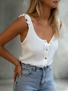 Elegant Summer Knitted Vest Top, Casual Round Neck Design, Fitted, Perfect for Commuting & Daily Wear, Stylish and Comfortable