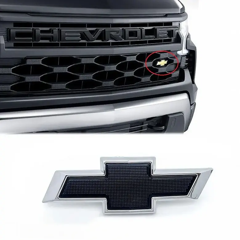Chrome Gloss Black ABS Bowtie Shape Chevrolet Mini Grille Emblem - Tool-Free 1-Pack Easy Swap Automotive Replacement Part for 2020+ Silverado 1500, Car Vehicle Decoration, Truck Accessory