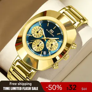 Vivawatch Men's Luxury Shiny Gold Chronograph Watch with Durable Stainless Steel Band Date Display Unique Hexagonal Bezel Multifunctional Sub-dials Waterproof Stylish for Business Daily Parties Exquisite Craft with Gift Box