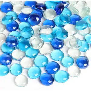 0.97 pounds, Flat Glass Marbles, Blue Mixed Gemstone Vase Fillers Beads Decorative Glass Pebbles Floral Fish Tank Rocks for Vases Table Scatter Aquarium Decor
