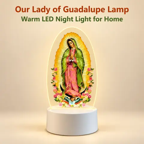 Sacred Our Lady of Guadalupe USB-Powered Plastic Plug-In Decorative Prayer Lamp, 3-Color Warm Color-Changing Light, Stylish Religious Decor, Sacred Home Décor, Baptism & Worship Item, New House Gift (Boosts Spiritual Ambiance)