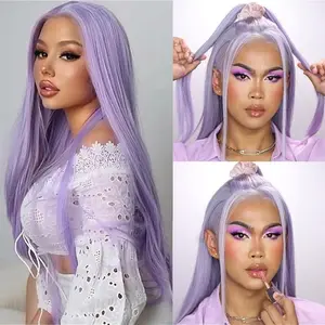 180% Density Lavender Wig HD Transparent Lace Frontal Glueless Straight Hair Pre Plucked Natural Hairline Heat Friendly Wigs For Women
