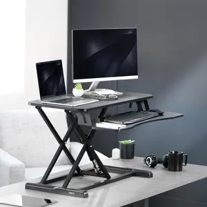Standing Desk Converter 32 Inch, Height Adjustable Sit-Stand Workstation, Dual Monitor Riser with Wide Keyboard Tray - Office & Home Use, Black (Black)