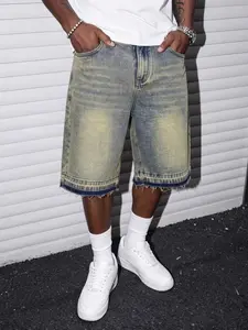 Men's Vintage Washed Denim Jean Shorts, S Fits W32, Tag Size S-W32 to XXL-W40, Non-Stretch Loose American Streetwear Jorts