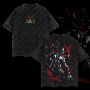 Superstyle The Dark Hero "Spawn" The Agent of Hell Ver 02 Image Comics Edition Double Printed Oversize Lightweight Acid Washed Tee TV Series Graphic Design Top Cotton Streetwear Comic Superheroes T-Shirt Clothes Menswear Womenswear