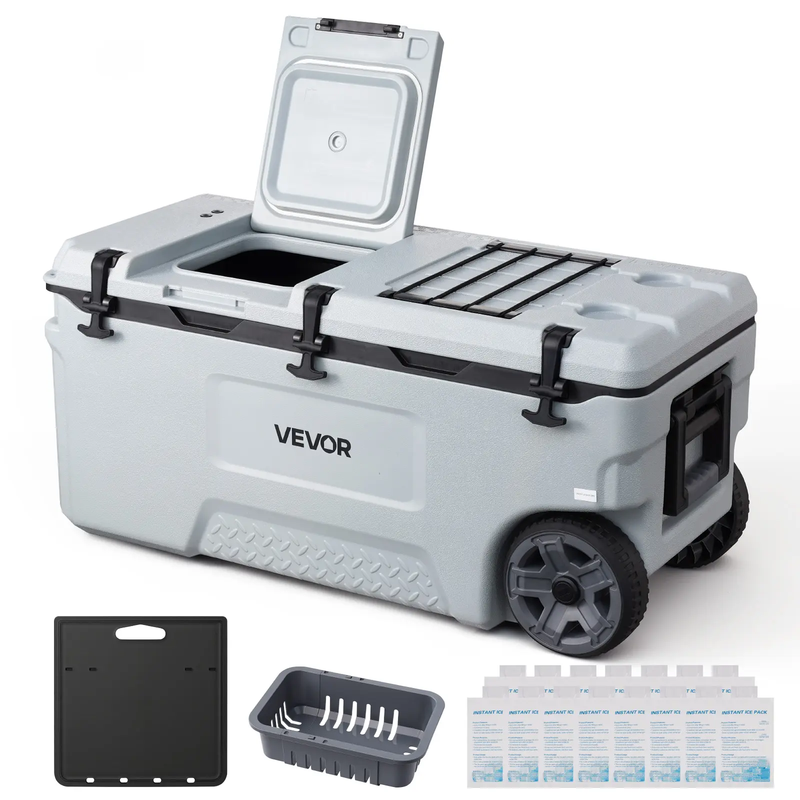 【SummerFinds】VEVOR 106QT Wheeled Hard Ice Chest Cooler with Access Hatch, 3-Layer Insulation, Leak-Resistant 48-Hour Cold Storage, Outdoor Camping Supplies for Camping, Road Trips