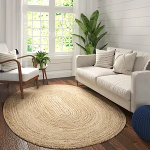 Doriane Farmhouse Striped Hand-Braided Jute Indoor Oval Area Rug - Reversible Eco-Friendly Sustainable Handcrafted Bohemian Decor