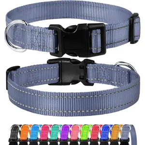Reflective Dog Collar, Sturdy Nylon Collars for Puppy and Extra Small Girl and Boy Dogs, Adjustable Dog Collar with Quick Release Buckle,Gray,5/8" Width