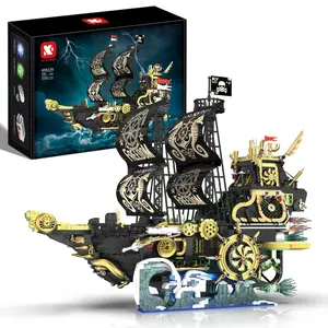 Steampunk Pirate Ship Building Block Set with Lights & Power Motor, Freedom Number Ship Model, STEM Construction Toy for Ages 8-13 & Adults, Holiday Birthday Gift & Home Decor