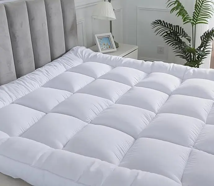 Microfiber Mattress Topper Box Stitched 4"(10cm) Thick Extra Deep Air Flow Ultra Soft Heavy Fill and 360 Elastic