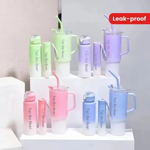 3-Piece Reusable Plastic Water Bottles Set (1500/900/300ml) - Portable Leakproof Tumbler with Snap Closure Straws, Large Capacity, Ideal for Camping, Hiking