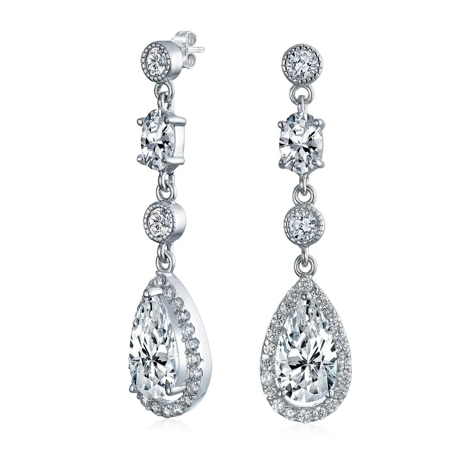 Cocktail Fashion Bridal Fashion Cubic Zirconia Halo CZ Large Statement Teardrop Chandelier Earrings